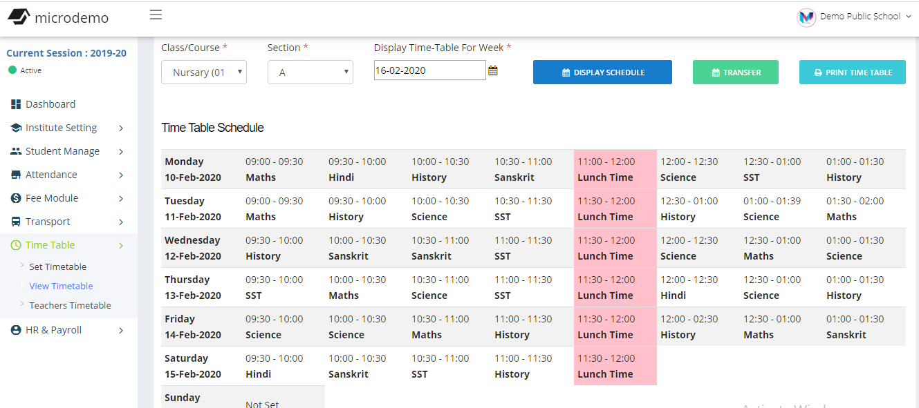 School Management Software Time-Table